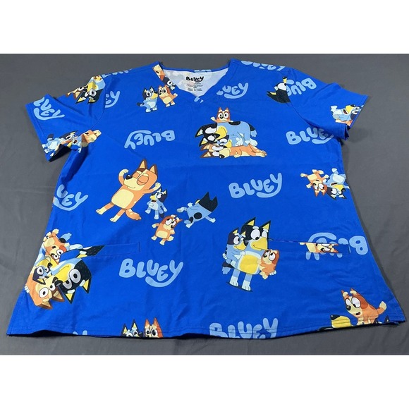 Bluey Tops - Bluey Character Print VNeck Scrub Top Royal Blue 2XL Medical Uniform 1FP106AWNWT
